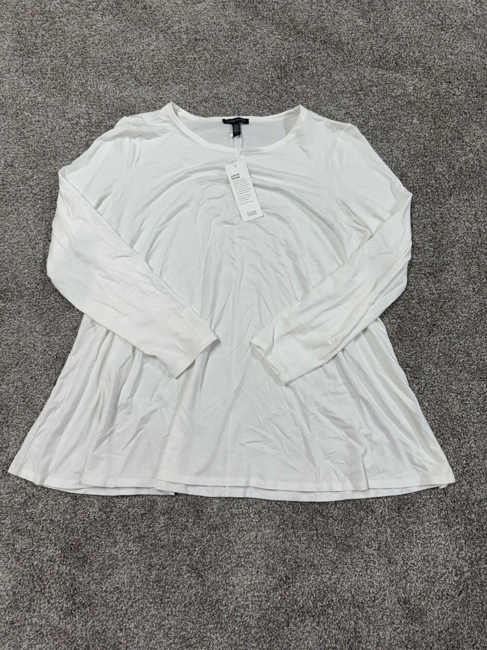 Eileen Fisher White Long-Sleeve Scoop Neck Top